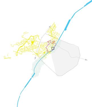 Jaune: Molenbeek, Rose: Contrat de quartier Cinéma - Belle-Vue, Pointillés: zone levier.