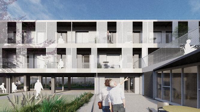 Vue depuis cour - Connexion logements et centre collectif