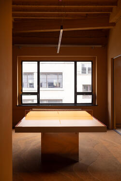 BeCentral table de ping pong sur mesure par l'architecte d'intérieur Maxime De Campenaere