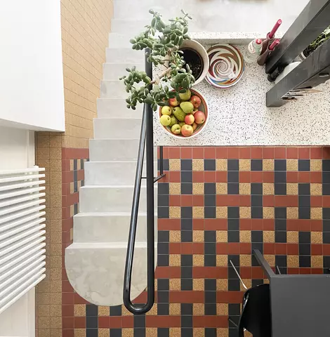 kitchen and its staircase to the winter garden