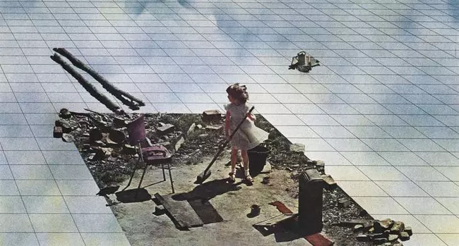 Superstudio, Atti Fondamentali. Vita – Supersuperficie. Pulizie di primavera, 1971. Lithograph. Detail.